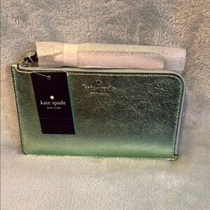 kate spade Green and Silver Metallic Clutch